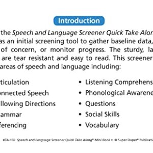 Super Duper Publications | Speech and Language Screener Quick Take Along® Mini-Book | Educational Learning Resource for Children