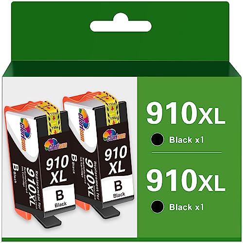 Clorisun 910 910XL Upgraded Ink Cartridge Compatible for HP 910 910XL with Newest Chip OfficeJet Pro 8025 8020 8035 8028 8022 8010 8015 8018 Printer (2Black)