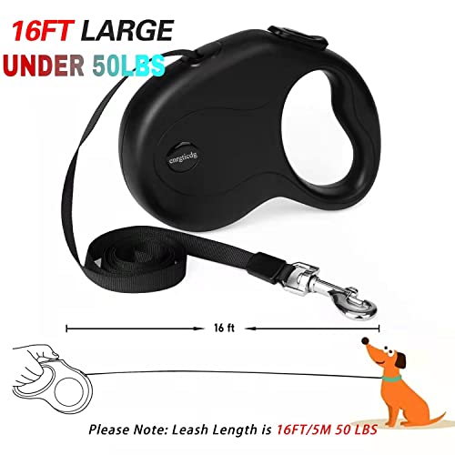 enrgticdg 16Ft Retractable Dog Leash,Light Weight Leash for Small to Medium Dogs/Cats Up to 50lbs,Strong Nylon Tape, Tangle Free, One-Handed Brake,Simple, Practical and Comfortable.