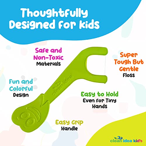 Clean Idea Kids Ecofloss Individually Wrapped - 150 Floss Picks - Flosser for Kids - Individually Packaged Floss Picks