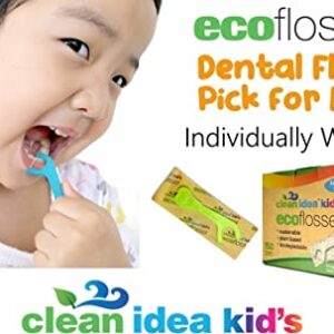 Clean Idea Kids Ecofloss Individually Wrapped - 150 Floss Picks - Flosser for Kids - Individually Packaged Floss Picks