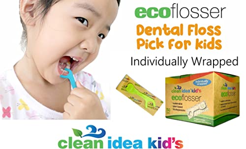 Clean Idea Kids Ecofloss Individually Wrapped - 150 Floss Picks - Flosser for Kids - Individually Packaged Floss Picks