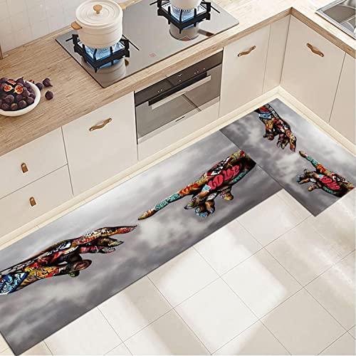 GUBIYU 2 Pieces Kitchen Rugs Red Gray Area Rugs Kitchen Mats Street Art Adam Hand of God Pop Art Banksy Rugs Desk Table Decor Anti-Slip Modern Area Rugs Living Room Balcony Bathroom Rug Carpet Doormat