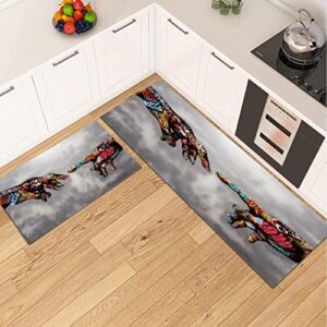 GUBIYU 2 Pieces Kitchen Rugs Red Gray Area Rugs Kitchen Mats Street Art Adam Hand of God Pop Art Banksy Rugs Desk Table Decor Anti-Slip Modern Area Rugs Living Room Balcony Bathroom Rug Carpet Doormat