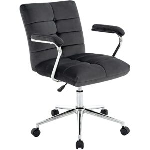 mfd living velvet home office desk chair, upholstered adjustable swivel task chair with wheels, tufted mid-back computer chair with arms, for study living room vanity (dark grey)