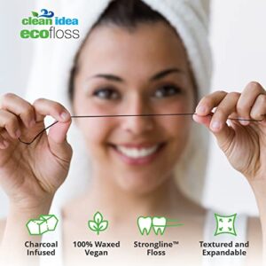 Clean Idea Ecofloss 6x25m Dental Floss - Charcoal Mint - Bamboo Floss, Unwaxed Dental Floss, Natural Floss, Floss Refill, Organic Floss, Wax Floss, Biodegradable Floss, Eco Floss