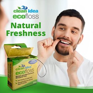 Clean Idea Ecofloss 6x25m Dental Floss - Charcoal Mint - Bamboo Floss, Unwaxed Dental Floss, Natural Floss, Floss Refill, Organic Floss, Wax Floss, Biodegradable Floss, Eco Floss