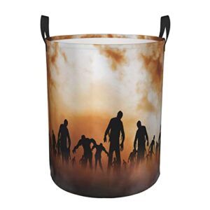 Laundry Basket,Zombies Dead Men Walking Body In The Doom Mist At Night Sky Haunted Theme,Large Canvas Fabric Lightweight Storage Basket/Toy Organizer/Dirty Clothes Collapsible Waterproof For College Dorms-Large