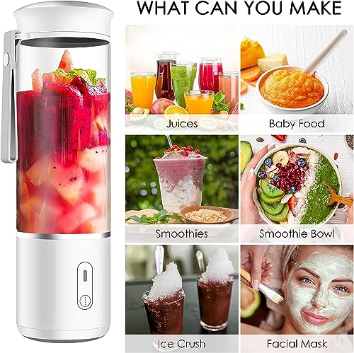 Portable Blender, Personal Travel Blender with USB Rechargeable Fruit Juice Mixer, MiniSize Blender for Smoothies and Shakes Small Juicer Cup 400ML/14 Oz