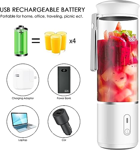 Portable Blender, Personal Travel Blender with USB Rechargeable Fruit Juice Mixer, MiniSize Blender for Smoothies and Shakes Small Juicer Cup 400ML/14 Oz