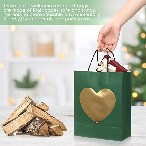 Sepamoon 24 Pcs Gift Bags with Glitter Gold Heart Print Paper Shopping Bag 8 x 10 x 4 Inch Paper Bags with Handles Bulk for Mother's Day Birthday Wedding Anniversary Holiday Party (Green)