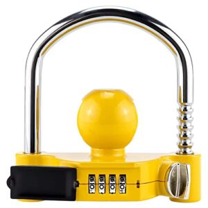 cenipar trailer hitch lock universal with combination lock, heavy-duty steel tow ball coupler, fits 1-7/8”, 2”, 2-5/16” couplers, for trailer truck rv suv boat yellow