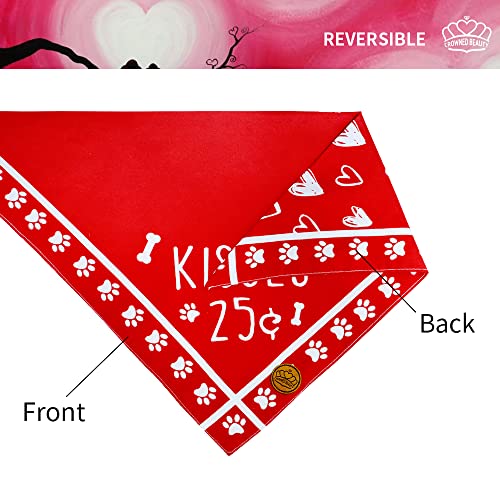 CROWNED BEAUTY Valentines Day Dog Bandanas Large 2 Pack,Kisses Adjustable Triangle Holiday Plaid Reversible Scarves for Medium Large Extra Large Dogs Pets DB15