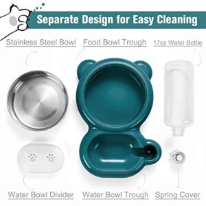 Azwraith Dog Bowls, Cat Food and Water Bowl Set with Water Dispenser and Stainless Steel Bowl for Cats and Small Dogs - Dark Green