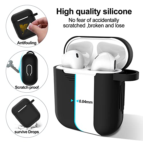 AirPods1st/2ndCase with Lanyard TPU Shockproof Full-Body Protective Case Cover Soft RubberTexture for AirPods 1st/2nd Generation (Black+Dark Blue)