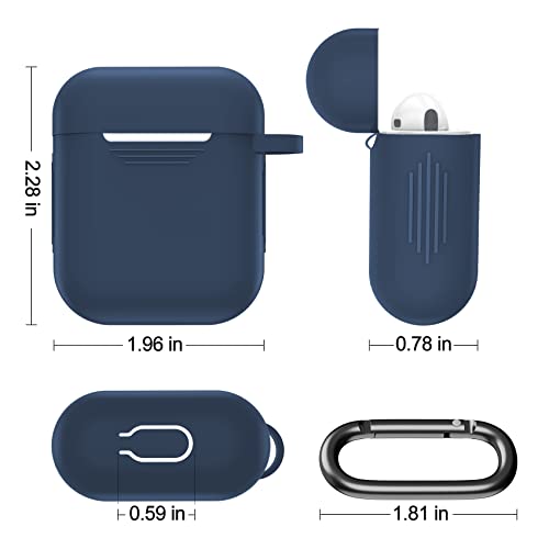 AirPods1st/2ndCase with Lanyard TPU Shockproof Full-Body Protective Case Cover Soft RubberTexture for AirPods 1st/2nd Generation (Black+Dark Blue)