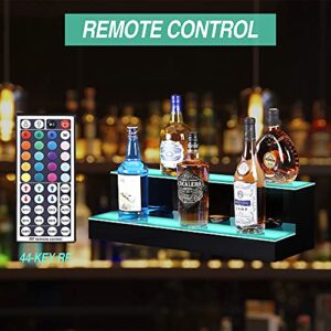 Ageszoe Acrylic LED Liquor Bottle Display Shelf 24 Inch 2 Step Acrylic Lighted Bar Shelf with RF Remote Controller for Home Commercial Bar Countertop Display Stand (2 Tier, 24 inch)