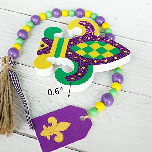 Mardi Gras Decorations,Mardi Gras Gnome Tiered Tray Decor,Mardi Grasi Gnome Plush,3X Rustic Wood Signs,Woodbead Garland,Mardi Gras Farmhouse Table Centerpiece Decor,Mardi Gras Decor