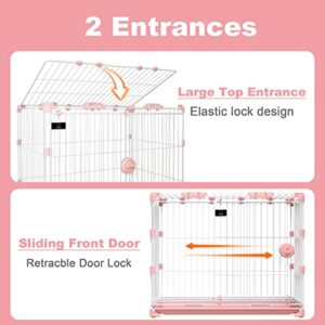 VARLNALY 30 Inches Basic Cat Dog Crate, Medium Dog Kennel with Double Door and Drawer Leak-Proof Tray, Sturdy Carbon Steel Pet Cage for Medium Dogs Cats Rabbit, Pink