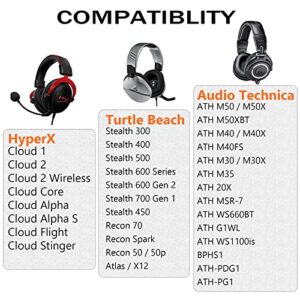 Upgraded Replacement Earpads Cushions for HyperX Cloud/Alpha, Turtle Beach Stealth 400/600, Audio Technica M50X/M40X & More - Ear Pads with Breathable Mesh Fabric/Added Thickness/Memory Foam