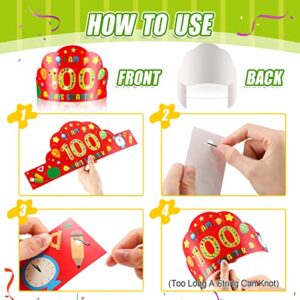 72 Pcs 100th Day of School Crowns with 6 Sheets Acrylic Rhinestone Stickers DIY 100 Days Paper Party Hat Happy Adhesive Rhinestones Paper Crowns for Kid 100 Days of School Celebration Party Favors