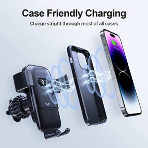 Wireless Car Charger, 15W Qi Auto-Clamping Car Phone Holder Mount Fast Charging, Wireless Car Mount for iPhone 14/13/12, Galaxy with QC 3.0 Car Charger and Type C Cable