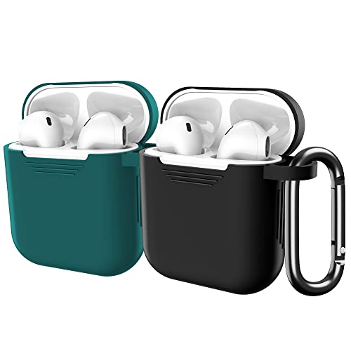 𝟐𝟎𝟐𝟐 𝐔𝐩𝐠𝐫𝐚𝐝𝐞𝐝 for AirPods Case with Keychain,Compatible with Apple AirPods 2nd 1st Generation Charging Case,Full-Body Protective Silicone AirPods Cover,Black/Green