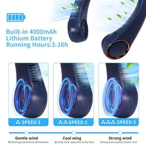 Geolinca Portable Neck Fan-Bladeless Neck Fans Portable Rechargeable, Cooling Personal Fan, Travel Fan 3 Speeds 78 Air Outlet, 5000 mAh Battery Neck Fans for Women Outdoor Indoor-Blue