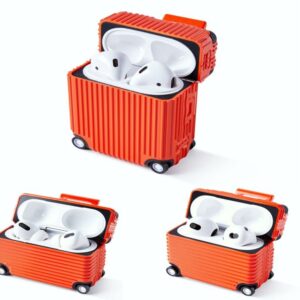 Case for Airpods,Suitcase Trunk Design Airpods Caser Compatible for Apple Airpods 1,2,3&Pro,Travel Enthusiast (AirPods 3,Orange)