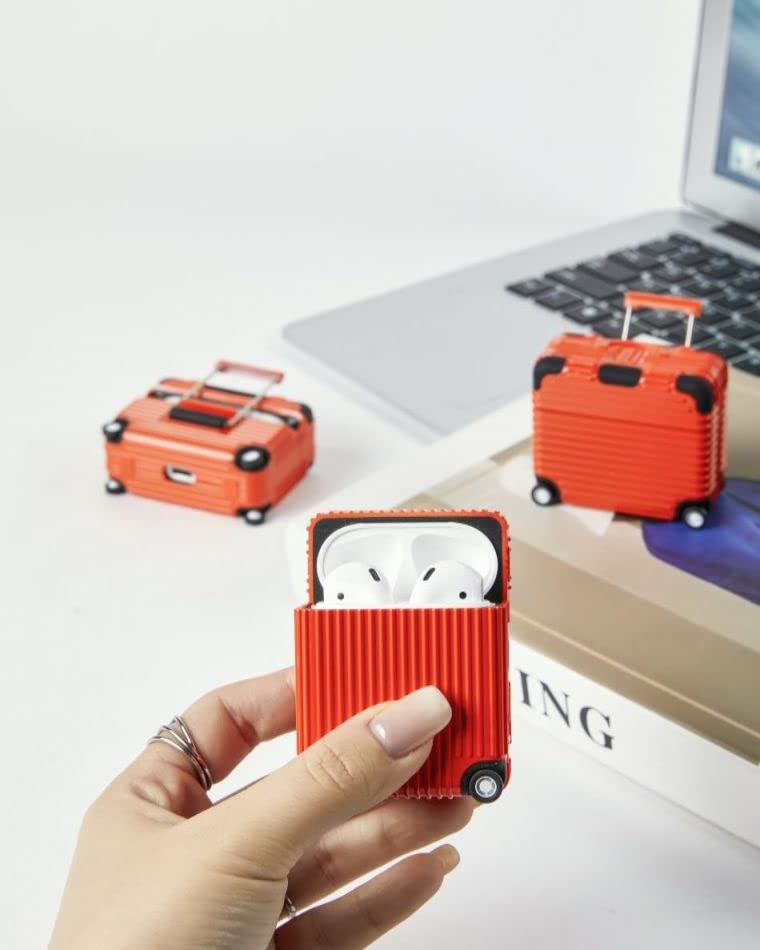 Case for Airpods,Suitcase Trunk Design Airpods Caser Compatible for Apple Airpods 1,2,3&Pro,Travel Enthusiast (AirPods 3,Orange)