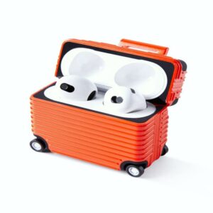 Case for Airpods,Suitcase Trunk Design Airpods Caser Compatible for Apple Airpods 1,2,3&Pro,Travel Enthusiast (AirPods 3,Orange)