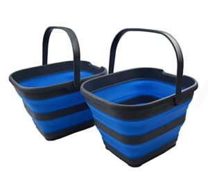 sammart 10l (2.6 gallon) collapsible rectangular handy basket/bucket (grey/blue (set of 2))