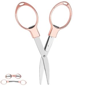 usaidon folding scissors (rose gold),mini scissors stainless steel scissors safe and durable 1pcs, home study office camping outdoor fishing manual can be used, easy to carry