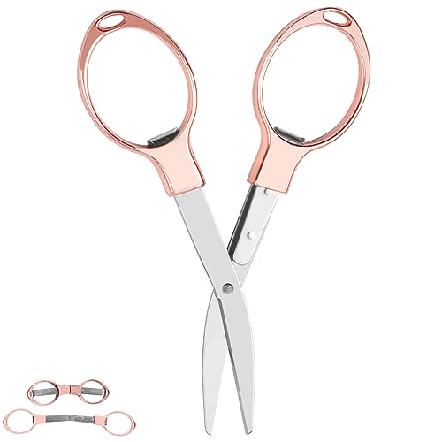 Usaidon Folding scissors (rose gold),Mini scissors stainless steel scissors safe and durable 1pcs, home study office camping outdoor fishing manual can be used, easy to carry