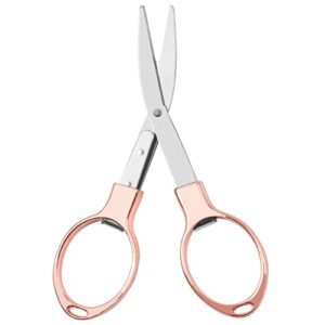 Usaidon Folding scissors (rose gold),Mini scissors stainless steel scissors safe and durable 1pcs, home study office camping outdoor fishing manual can be used, easy to carry