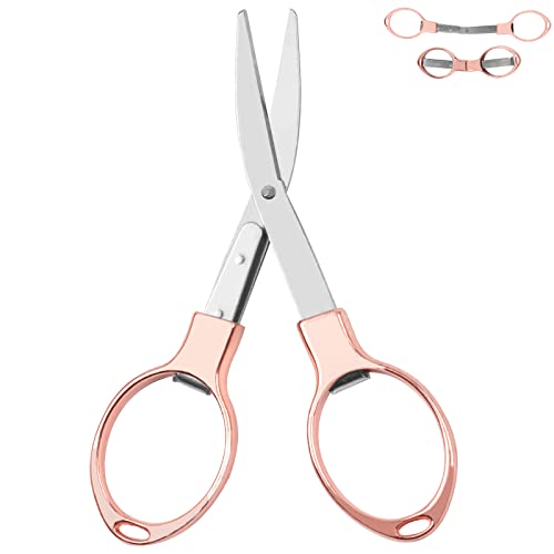 Usaidon Folding scissors (rose gold),Mini scissors stainless steel scissors safe and durable 1pcs, home study office camping outdoor fishing manual can be used, easy to carry