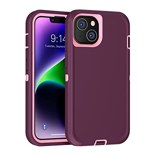 MXX Case for iPhone 13, with Tempered Glass Screen Protector,Camera Lens Protector 3-Layer Full Heavy Duty Body Bumper Cover Shockproof Protection Dustproof, for iPhone 13 6.1" (Plum/Light Pink)