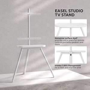 Easel TV Stand for 43 to 65 inch LED LCD OLED Screens Hold up to 88lbs, Height Adjustable Tripod TV Floor Stand with Shelf/Snap Lock/Anti-Tip Strap, Max VESA 400x400mm, Matte White