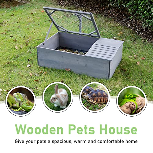 Tortoise Enclosure, Tortoise House Tortoise Cage with Light Holder, Large Wooden Tortoise Habitat with Removable Waterproof Tray, Indoor & Outdoor