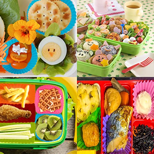 48Pcs Silicone Lunch Box Dividers- 3 Shapes Bento Lunch Box Silicone Divider to Block Food from Sticking- Silicone Baking Cups Bento Box Accessories for Kids School Lunch Home Party Picnic (6 Colors)