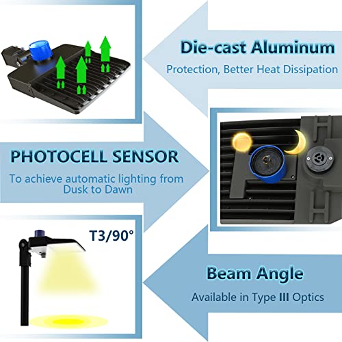 Sokply 200W LED Parking Lot Light with Photocell & Adjusted Arm Mount 28000Lum 5000K, 0-10V Dimming Outdoor LED Area Shoebox Lighting, AC100-277V / IP65 / DLC &UL-Listed(1 Pack)