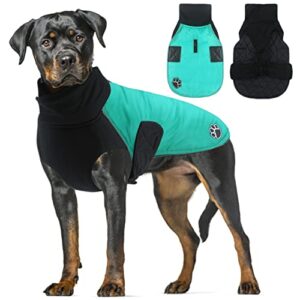 alagirls reversible dog coat for cold weather, winter waterproof dog vest jacket, thick padded warm dog coat pet apparel outfits with harness hole, turquoise xl