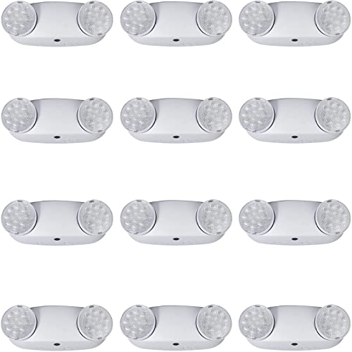 LED Emergency Light with Backup Battery, Commercial Emergency Light, Two Adjustable LED Light Head Emergency Lighting Fixtures, 120-277V AC fire Retardant UL Certified (12 Pack)