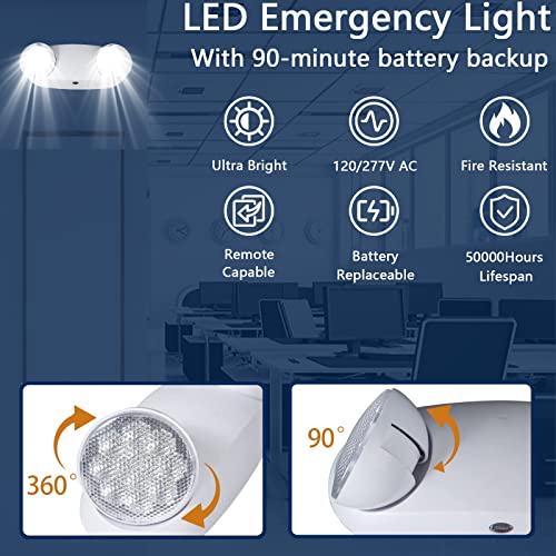 LED Emergency Light with Backup Battery, Commercial Emergency Light, Two Adjustable LED Light Head Emergency Lighting Fixtures, 120-277V AC fire Retardant UL Certified (12 Pack)