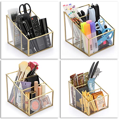 Sumnacon Glass Remote Control Holder, Gorgeous Remote Control Holder Caddy with 3 Compartments,Remote Control Storage Organizer Caddies for Table, Bedroom,Living Room, Hotel and Office