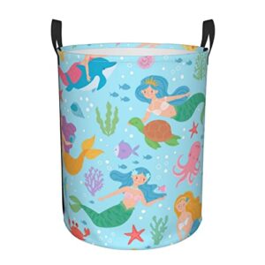 laundry basket,mermaidfairytale princesses and,large canvas fabric lightweight storage basket/toy organizer/dirty clothes collapsible waterproof for college dorms-large