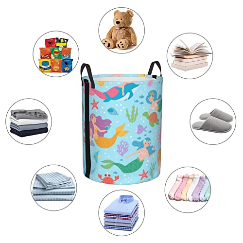 Laundry Basket,Mermaidfairytale Princesses And,Large Canvas Fabric Lightweight Storage Basket/Toy Organizer/Dirty Clothes Collapsible Waterproof For College Dorms-Large