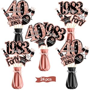 rose gold 40th birthday table centerpieces stick decorations for women, happty 40th birthday vintage 1983 table toppers sign party supplies, forty years old table top decor