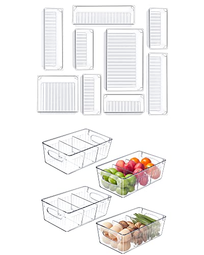 Kootek 9 Pcs Desk Drawer Organizer and 4 Pack Refrigerator Organizer Bins