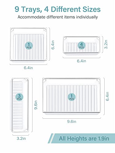 Kootek 9 Pcs Desk Drawer Organizer and 4 Pack Refrigerator Organizer Bins
